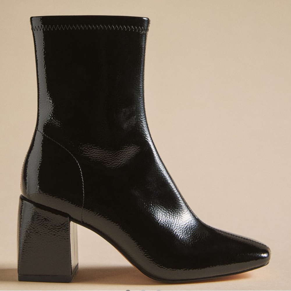 Silent D Anthropologie Carina Black Crinkle Patent Heeled Ankle Boots Sz 40 NWT
